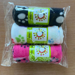 3pcs Pet Blanket Paw Print Warm Dog Cat Fleece Blankets