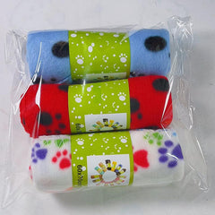 3pcs Pet Blanket Paw Print Warm Dog Cat Fleece Blankets