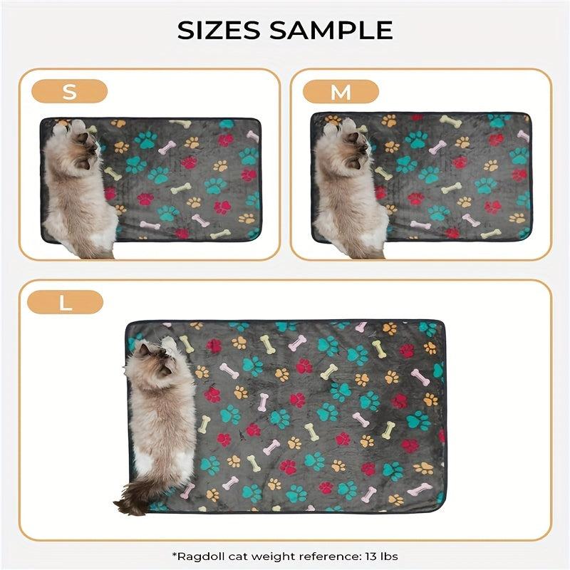 Fluffy Fleece Pet Blanket Paw Bone Printed Throw for Dog Cat