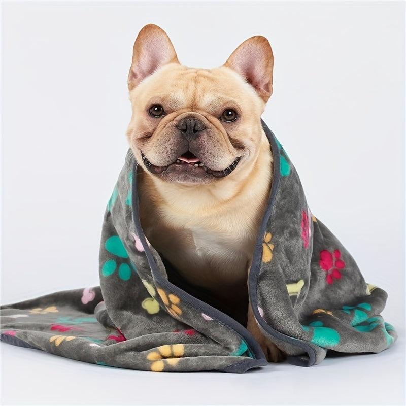 Fluffy Fleece Pet Blanket Paw Bone Printed Throw for Dog Cat