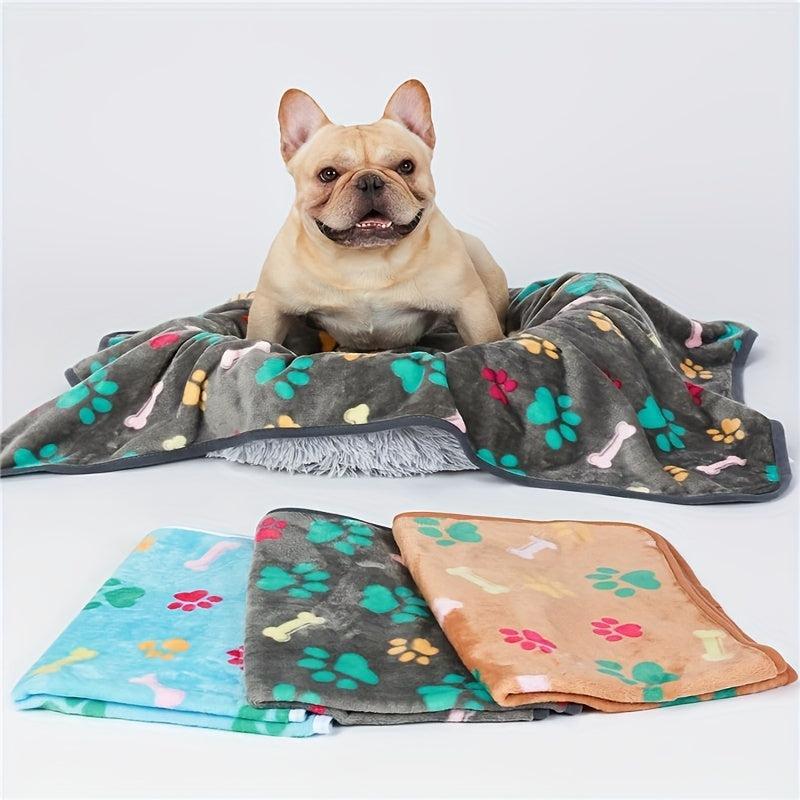 Fluffy Fleece Pet Blanket Paw Bone Printed Throw for Dog Cat