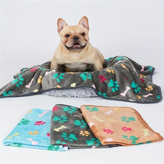Fluffy Fleece Pet Blanket Paw Bone Printed Throw for Dog Cat