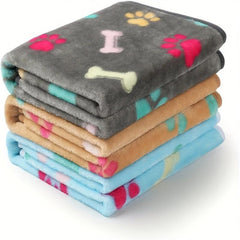 Fluffy Fleece Pet Blanket Paw Bone Printed Throw for Dog Cat