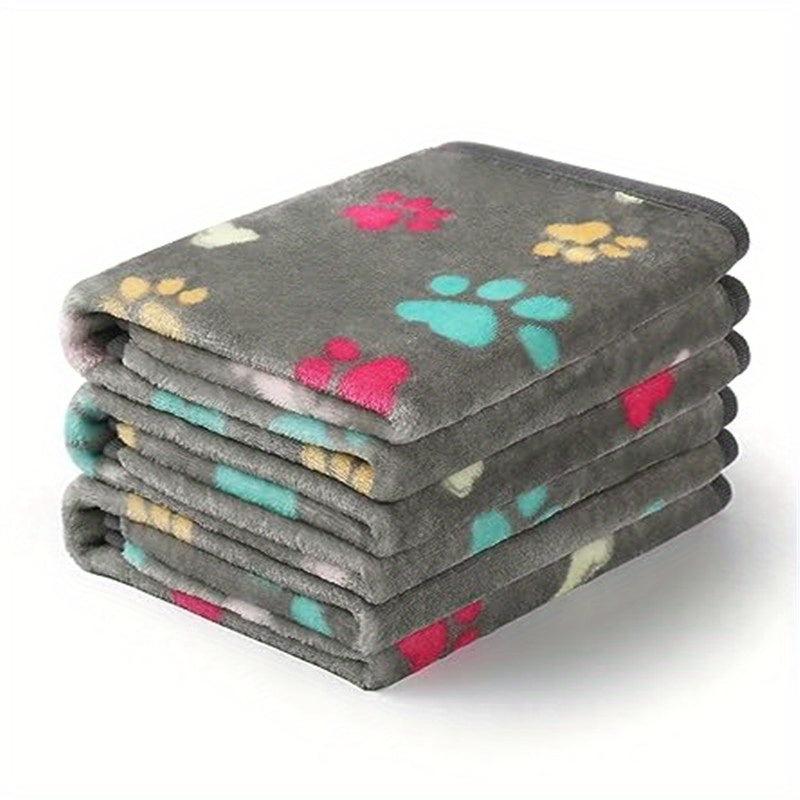 Fluffy Fleece Pet Blanket Paw Bone Printed Throw for Dog Cat