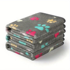 Fluffy Fleece Pet Blanket Paw Bone Printed Throw for Dog Cat