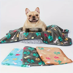 3-Pack Soft Dog Blankets Paw Print Flannel Sleeping Blankets