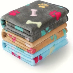 3-Pack Soft Dog Blankets Paw Print Flannel Sleeping Blankets