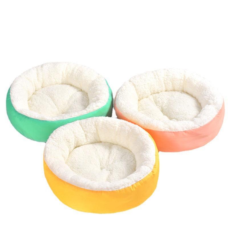 Round Plush Cat & Dog Bed 30/40/50cm, Warm Pet Bed