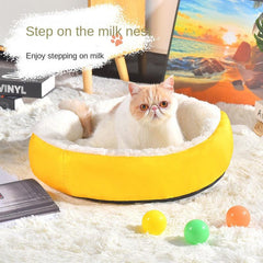 Round Plush Cat & Dog Bed 30/40/50cm, Warm Pet Bed