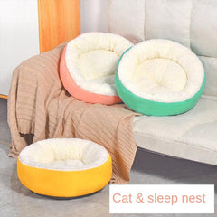 Round Plush Cat & Dog Bed 30/40/50cm, Warm Pet Bed