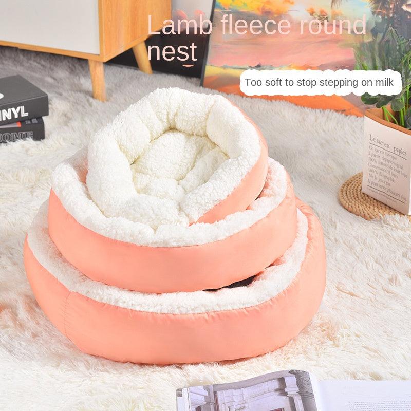 Round Plush Cat & Dog Bed 30/40/50cm, Warm Pet Bed