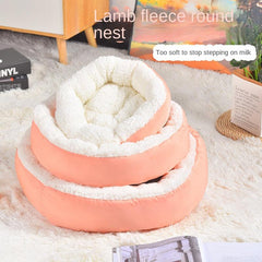 Round Plush Cat & Dog Bed 30/40/50cm, Warm Pet Bed