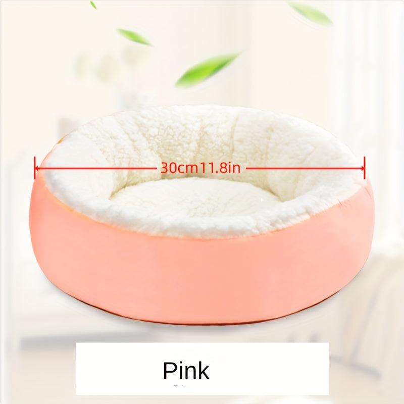 Round Plush Cat & Dog Bed 30/40/50cm, Warm Pet Bed