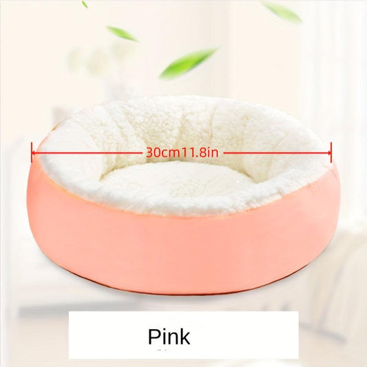 Round Plush Cat & Dog Bed 30/40/50cm, Warm Pet Bed
