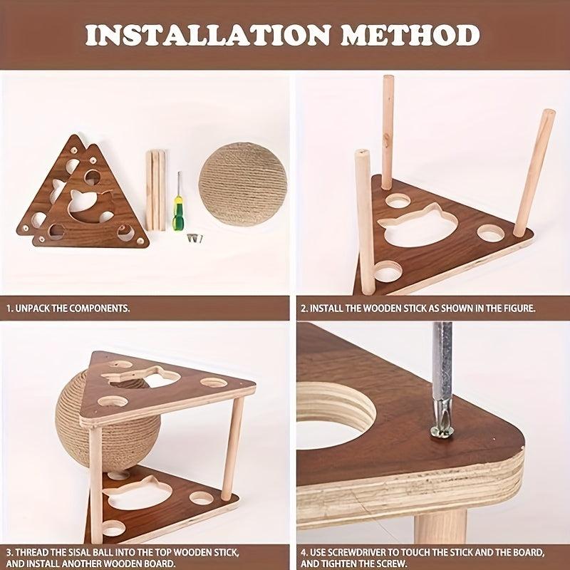 Durable Cat Toys Wooden Scratching Board Ball Rope Climbing Frame