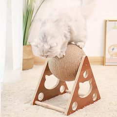 Durable Cat Toys Wooden Scratching Board Ball Rope Climbing Frame