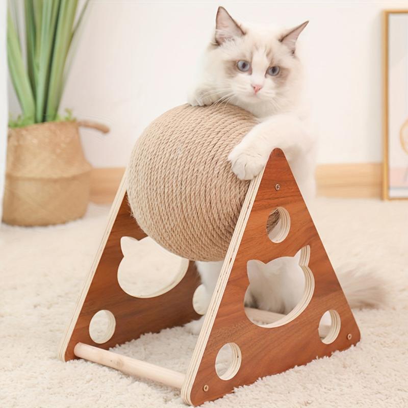 Durable Cat Toys Wooden Scratching Board Ball Rope Climbing Frame