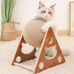 Durable Cat Toys Wooden Scratching Board Ball Rope Climbing Frame