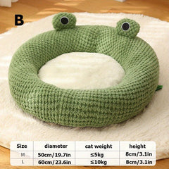 Hooded Cat Bed Soft Plush Cave Donut Frog Faux Fur Round