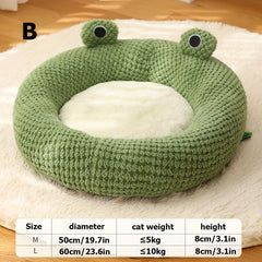 Hooded Cat Bed Soft Plush Cave Donut Frog Faux Fur Round