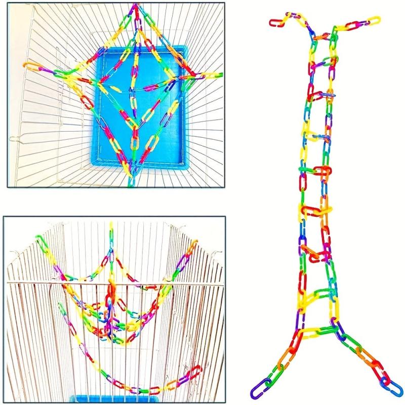 100pcs Rainbow C clips Chain Hook Plastic Chain Link Toy for Parakeets Small Pet