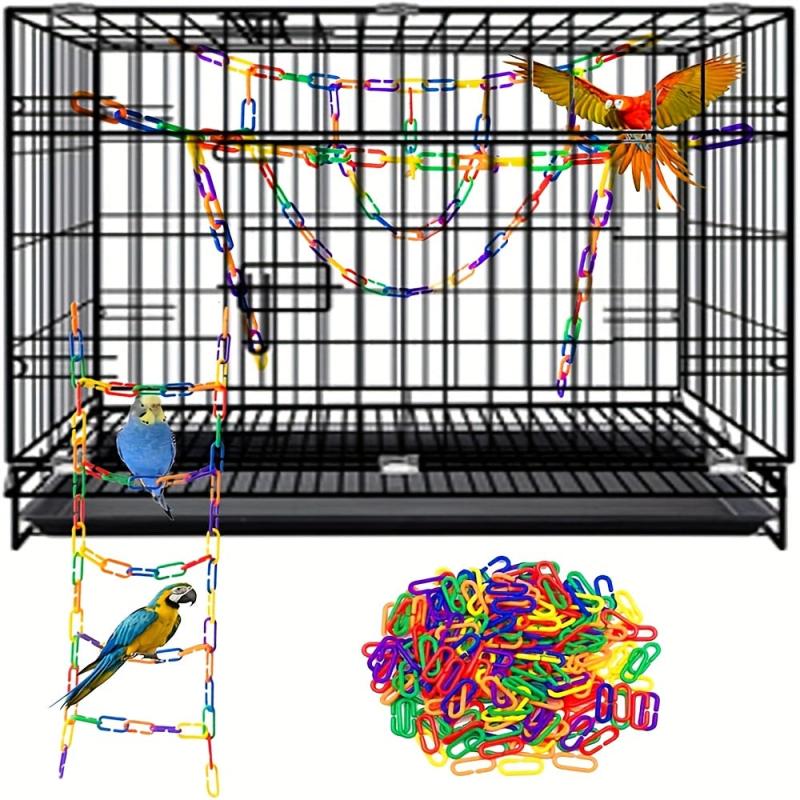 100pcs Rainbow C clips Chain Hook Plastic Chain Link Toy for Parakeets Small Pet