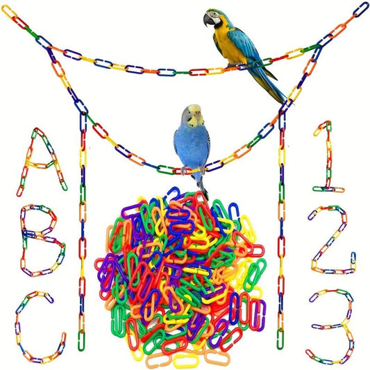 100pcs Rainbow C clips Chain Hook Plastic Chain Link Toy for Parakeets Small Pet