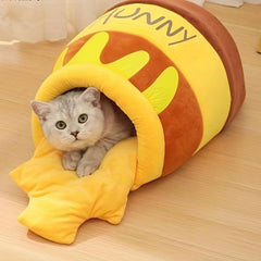 Plush Cat Nest Honey Pot Cat Bed Semi-Enclosed Soft Pet Cave Nest