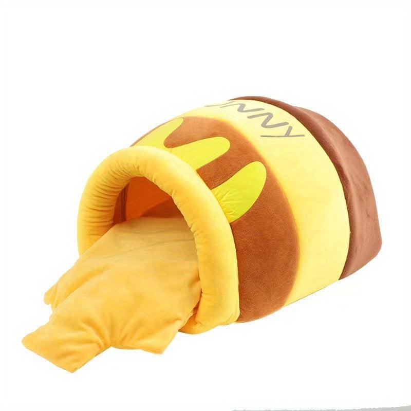 Plush Cat Nest Honey Pot Cat Bed Semi-Enclosed Soft Pet Cave Nest