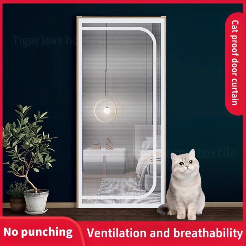 Anti Cat Door Curtain Magic Sticker Gauze Screen Double Zipper
