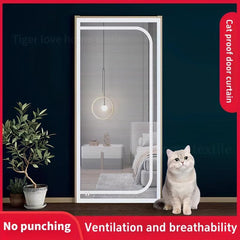 Anti Cat Door Curtain Magic Sticker Gauze Screen Double Zipper