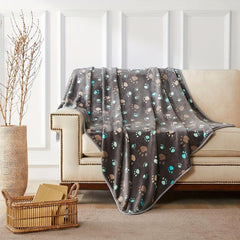 Paw Printed Pet Blanket Soft Warm Cat Dog Bed Blanket
