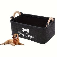 Felt Pet Toy Box Dog Toy Box Storage Basket with Wooden Handle