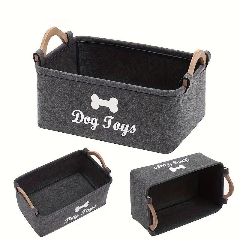Felt Pet Toy Box Dog Toy Box Storage Basket with Wooden Handle