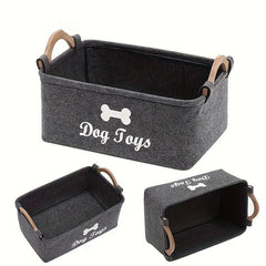 Felt Pet Toy Box Dog Toy Box Storage Basket with Wooden Handle