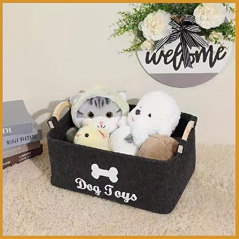 Felt Pet Toy Box Dog Toy Box Storage Basket with Wooden Handle