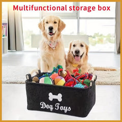 Felt Pet Toy Box Dog Toy Box Storage Basket with Wooden Handle