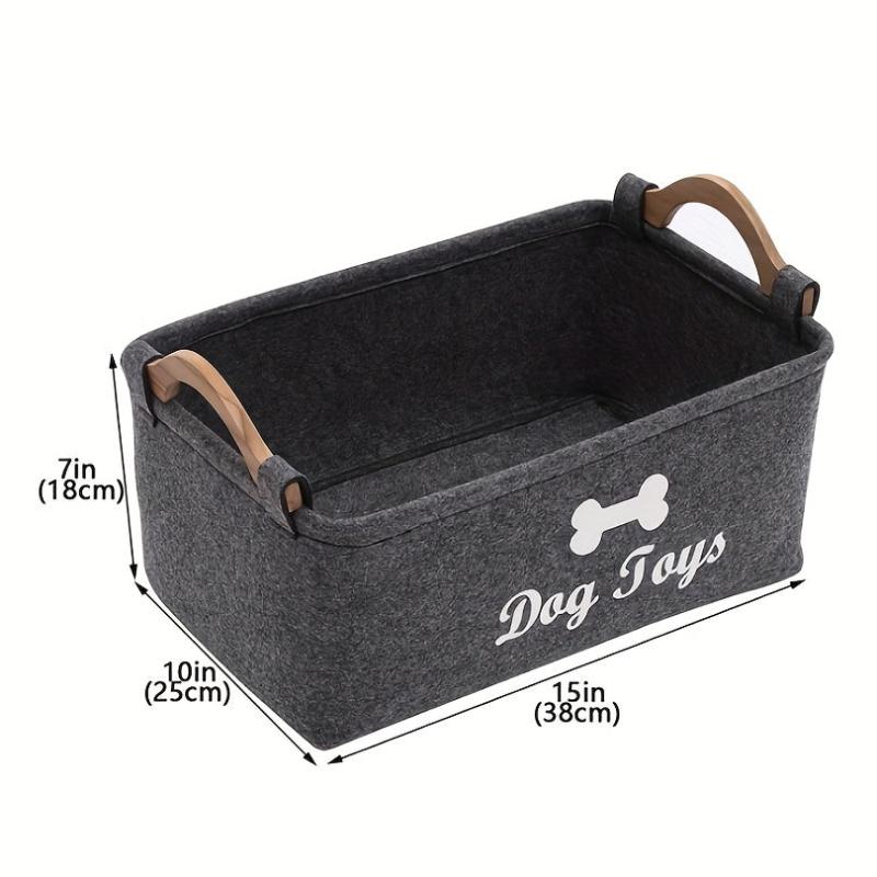 Felt Pet Toy Box Dog Toy Box Storage Basket with Wooden Handle