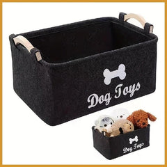 Felt Pet Toy Box Dog Toy Box Storage Basket with Wooden Handle