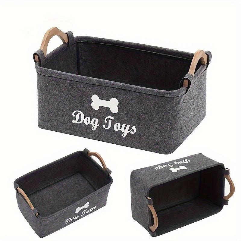 Felt Pet Toy Box Dog Toy Box Storage Basket with Wooden Handle