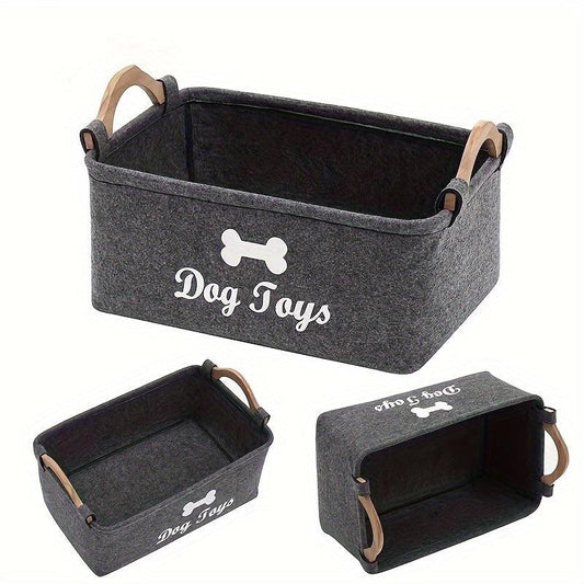 Felt Pet Toy Box Dog Toy Box Storage Basket with Wooden Handle