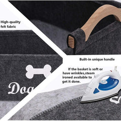 Felt Storage Box with Wooden Handle for Pet Supplies