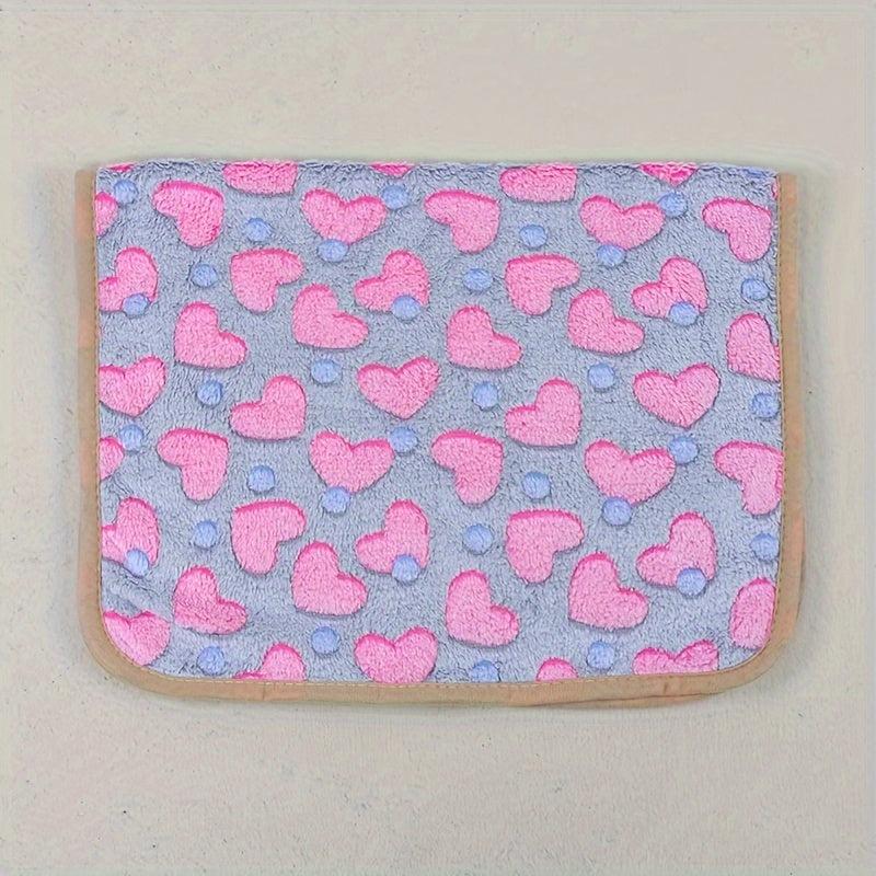 Cartoon Heart Pattern Dog Blanket Durable Plush Bed Mat Breathable Cage Blanket
