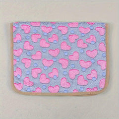 Cartoon Heart Pattern Dog Blanket Durable Plush Bed Mat Breathable Cage Blanket