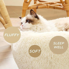Long Plush Pet Nest - Round Deep Sleep Mat for Cats & Dogs - Winter Warm Bed