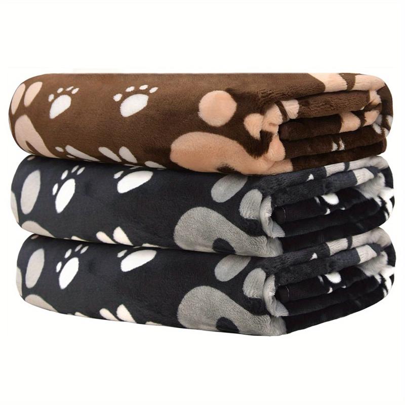 Soft Fleece Dog Blanket Warm Sleep Mat Paw Print Puppy Cat Blanket