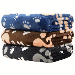 Soft Fleece Dog Blanket Warm Sleep Mat Paw Print Puppy Cat Blanket