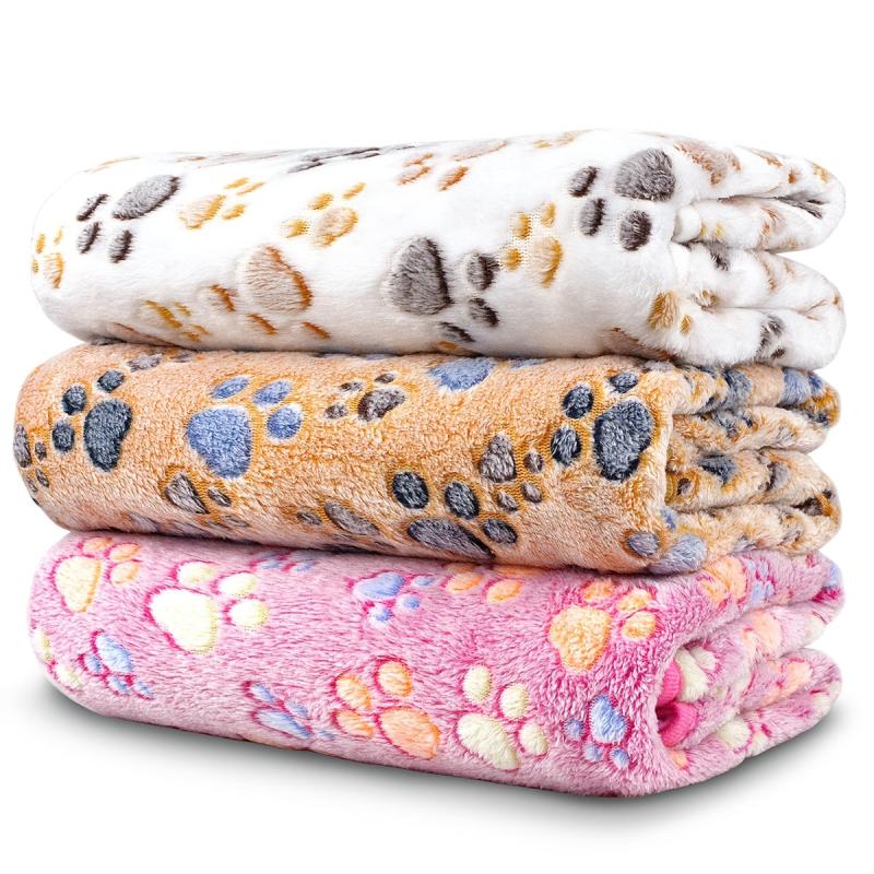3 Pack Paw Print Pet Blankets - Washable & Perfect for Large Pets