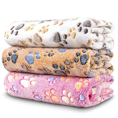 3 Pack Paw Print Pet Blankets - Washable & Perfect for Large Pets