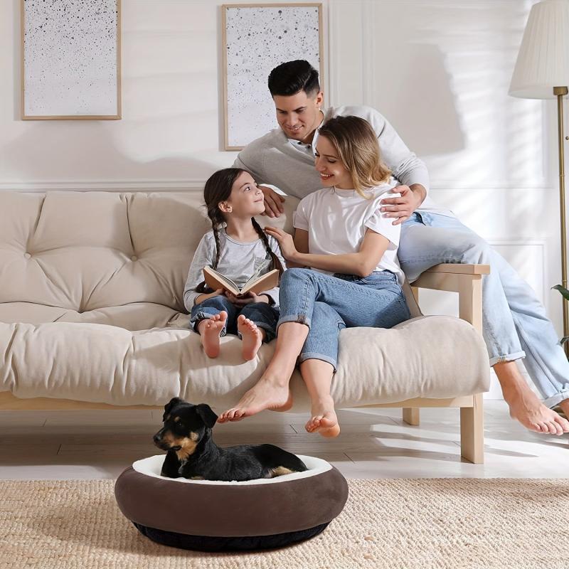 Round Donut Cat Cushion Bed Soft Plush Cat Nest Non-slip Bottom